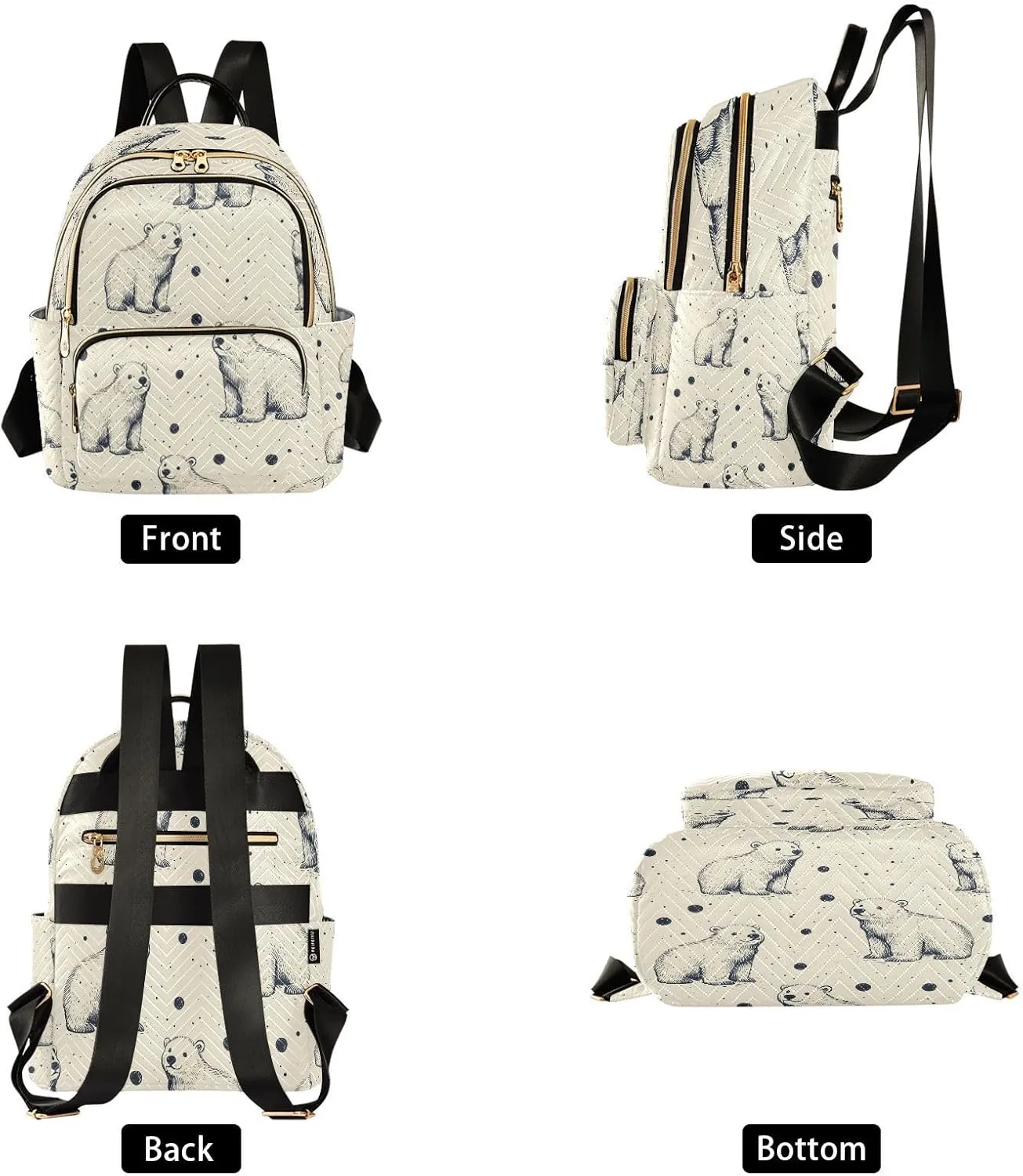 ALAZA Polka Dots Polar Bears Mini Backpack Purse for Women Travel Bag Lightweight Shoulder Bag Fashion Daypack