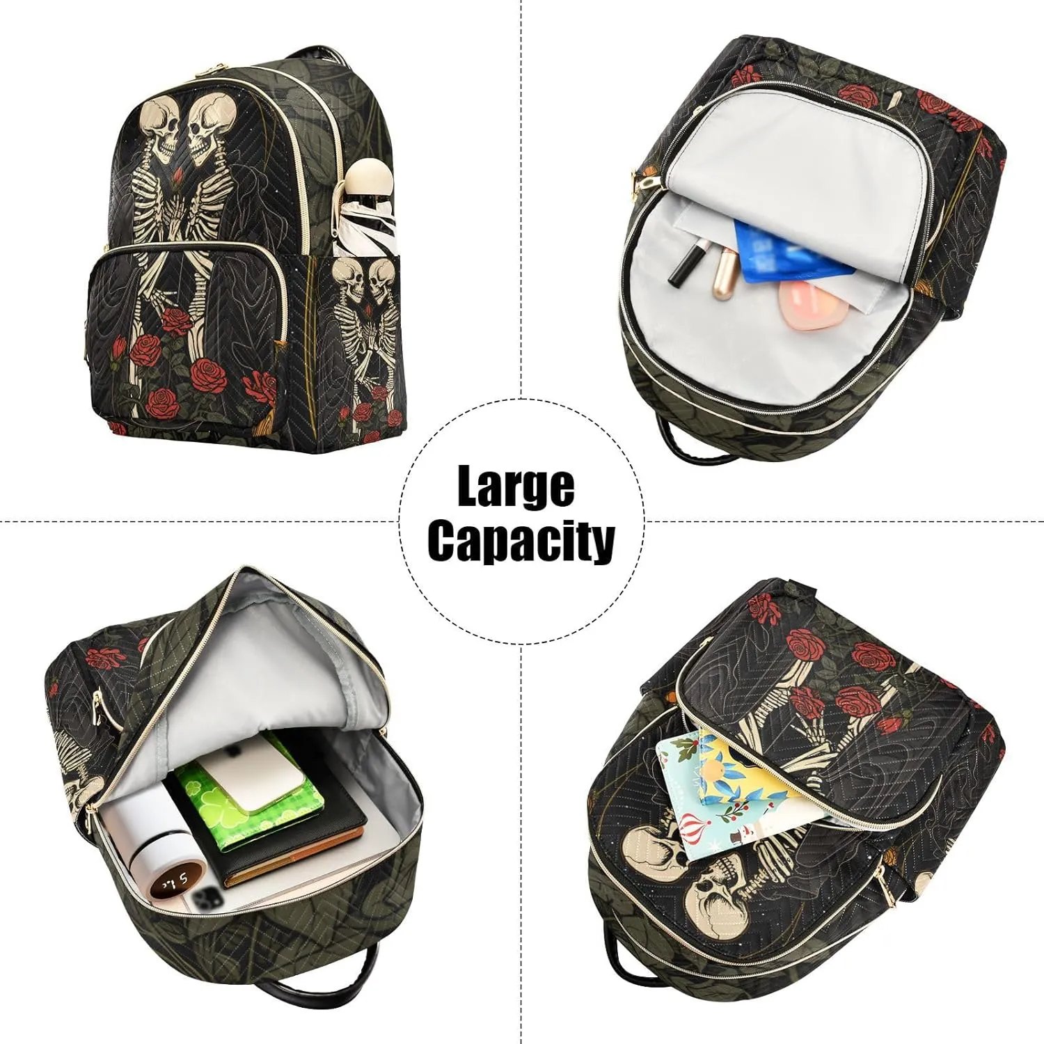 ALAZA Skull in Love with Roses Flowers Mini Backpack Purse for Women Travel Bag Lightweight Shoulder Bag Fashion Daypack