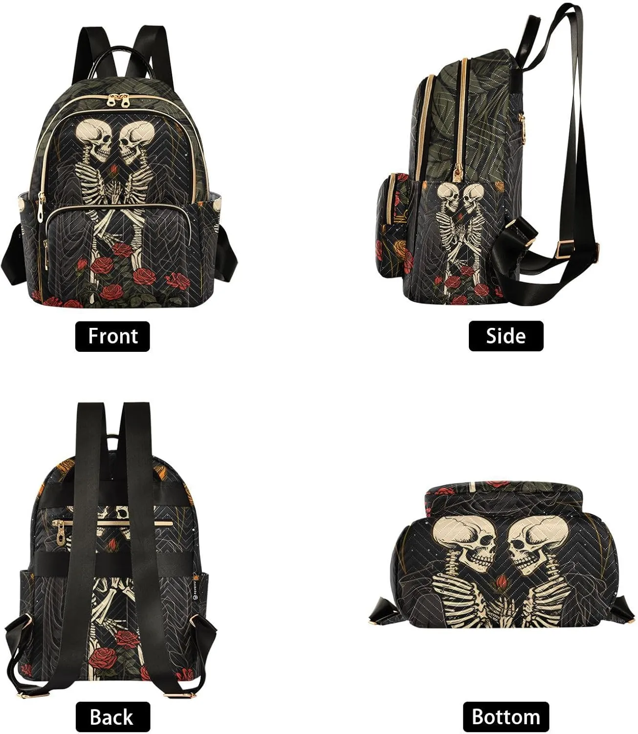 ALAZA Skull in Love with Roses Flowers Mini Backpack Purse for Women Travel Bag Lightweight Shoulder Bag Fashion Daypack