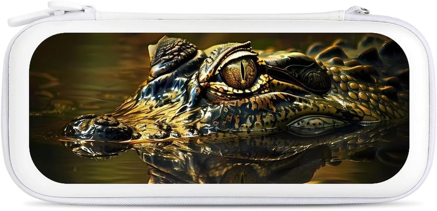 Alligator Head and Eyes Above Water Hard Shell Travel Case with Rope 15 Game Card Pockets Compatible with Switch Protective