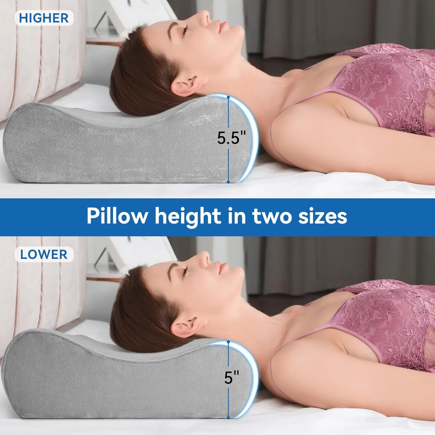 AM AEROMAX 32" King Size Contour Memory Foam Pillow, Neck Pillow for Neck Pain Relief, Neck Orthopedic Sleeping Pillows for Side, Back and Stomach Sleepers(Grey,Velvet)