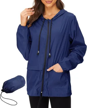 American Trends Women Rain Coats Lightweight Waterproof Outdoor Rain Jacket with Hood Packable Raincoats