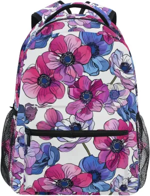 Anemone Flower Pink & Purple School Kids Backpack for Boys Girls Laptop Backpack Lightweight Travel Bag for Women Men