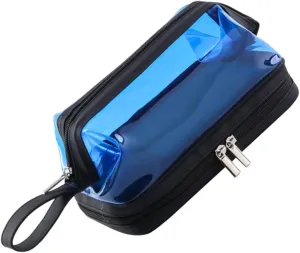 Angoily Transparent Cosmetic Bag Portable Travel Makeup Stand, Blue, 22.5X16.5X12.5CM