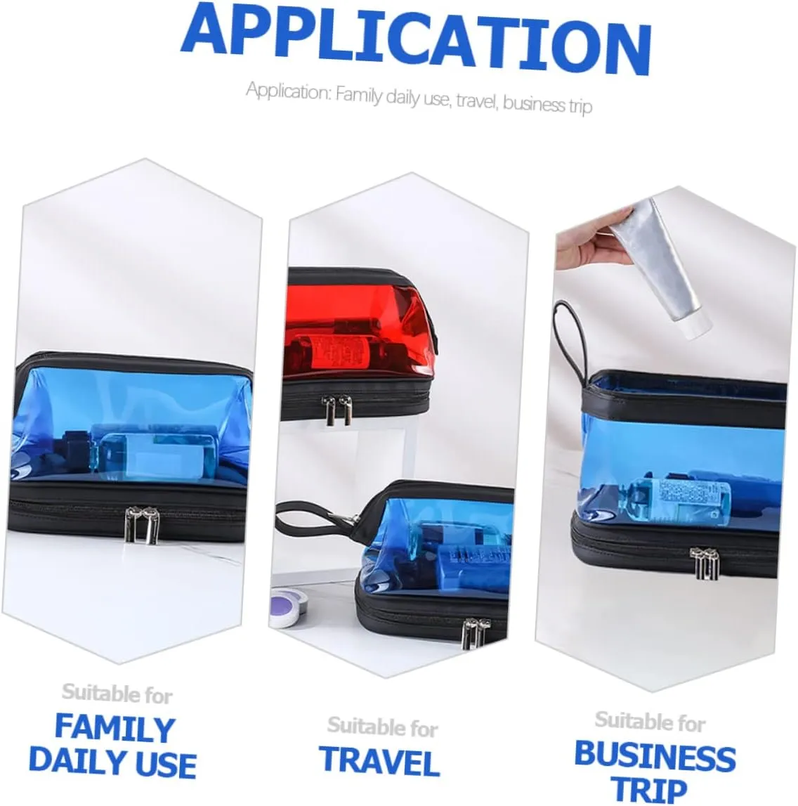 Angoily Transparent Cosmetic Bag Portable Travel Makeup Stand, Blue, 22.5X16.5X12.5CM