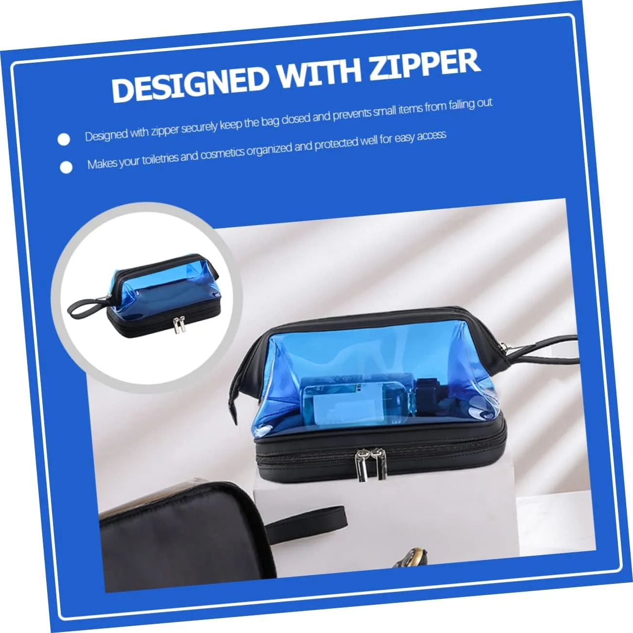 Angoily Transparent Cosmetic Bag Portable Travel Makeup Stand, Blue, 22.5X16.5X12.5CM