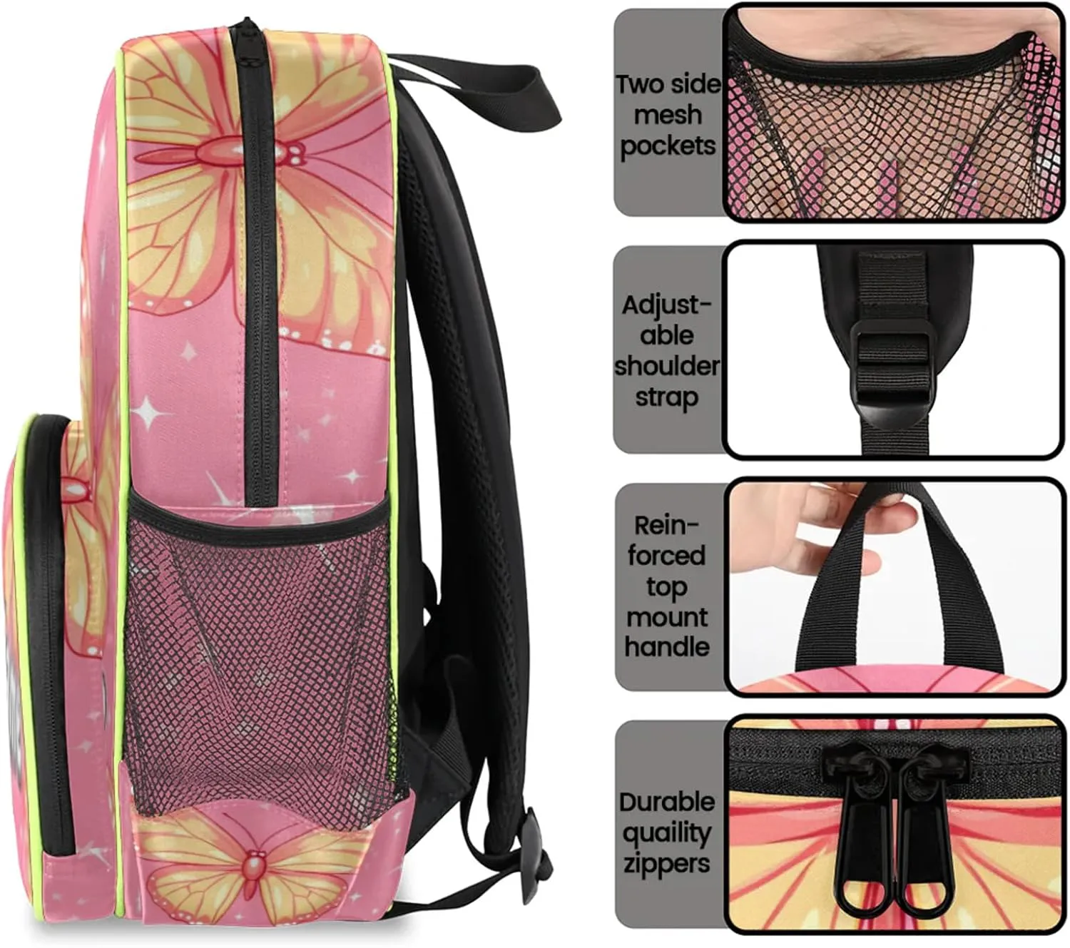 Animal Butterfly Custom Backpack with Name Cute Personalized Small Shoulder Bag Waterproof Travel Casual Backpack with Chest Strap 14.2in