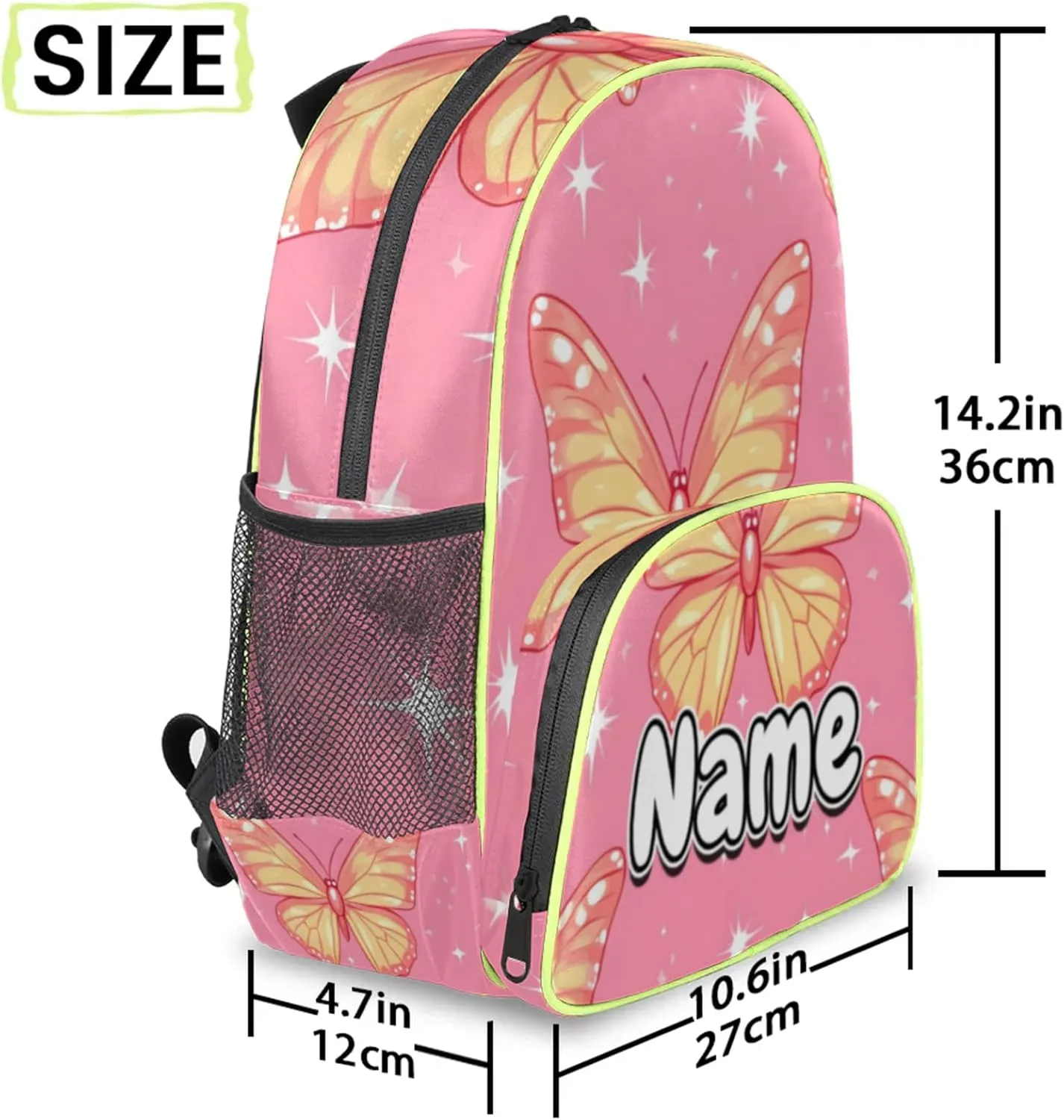 Animal Butterfly Custom Backpack with Name Cute Personalized Small Shoulder Bag Waterproof Travel Casual Backpack with Chest Strap 14.2in