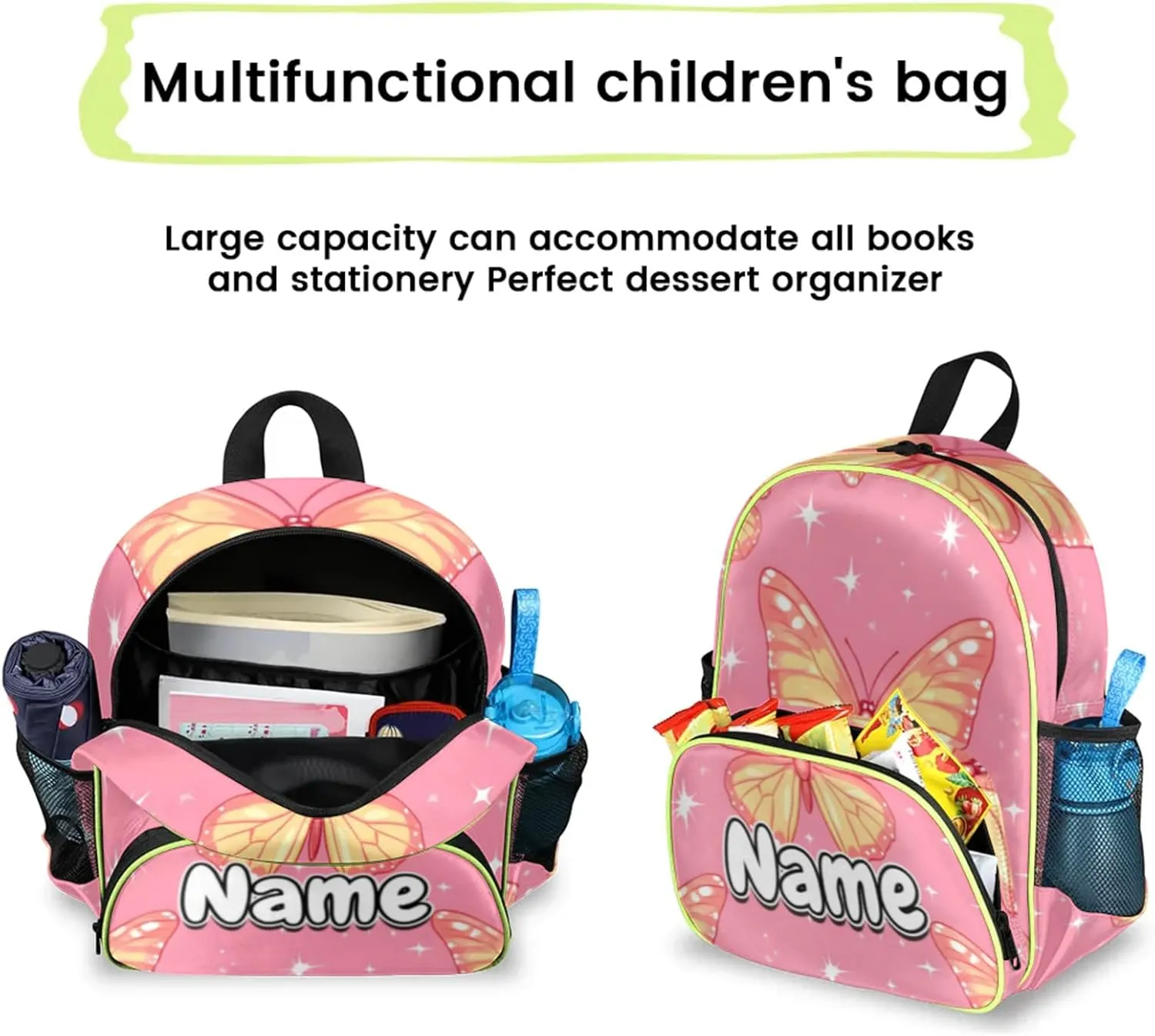 Animal Butterfly Custom Backpack with Name Cute Personalized Small Shoulder Bag Waterproof Travel Casual Backpack with Chest Strap 14.2in
