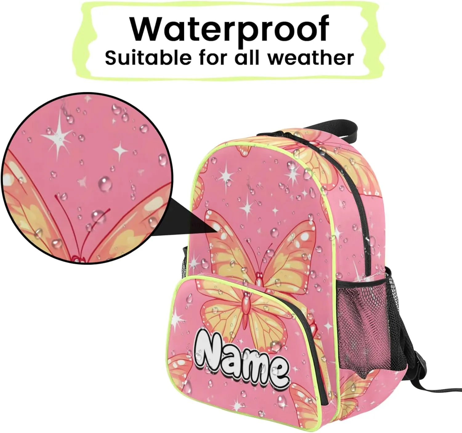 Animal Butterfly Custom Backpack with Name Cute Personalized Small Shoulder Bag Waterproof Travel Casual Backpack with Chest Strap 14.2in