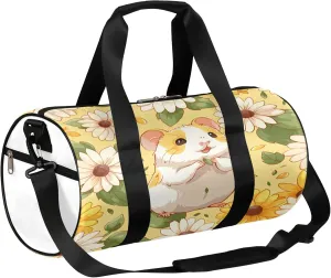 Animal Hamster Flower Sports Gym Bag for Men Women Lightweight Travel Duffle Bag with Shoulder Strap Waterproof Carry On Weekender Overnight Bag for Travel Sports Gym
