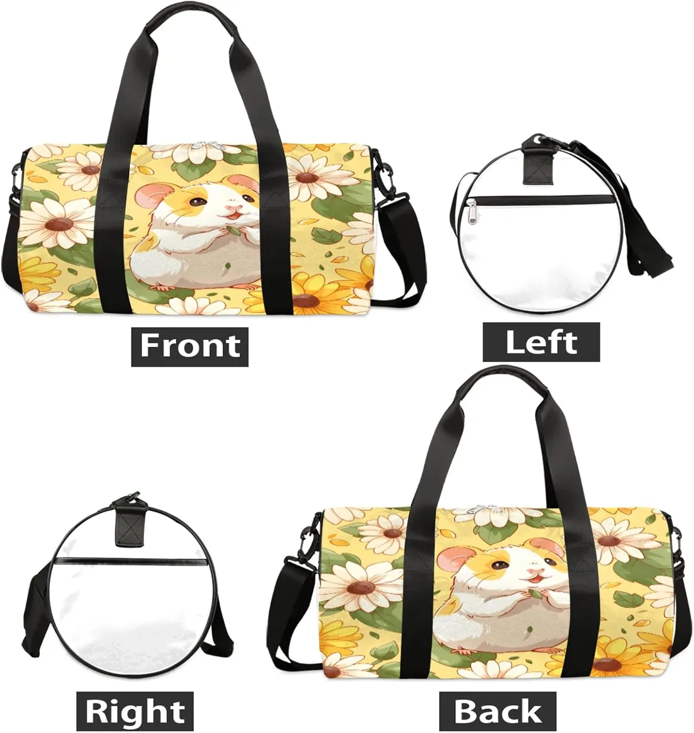 Animal Hamster Flower Sports Gym Bag for Men Women Lightweight Travel Duffle Bag with Shoulder Strap Waterproof Carry On Weekender Overnight Bag for Travel Sports Gym