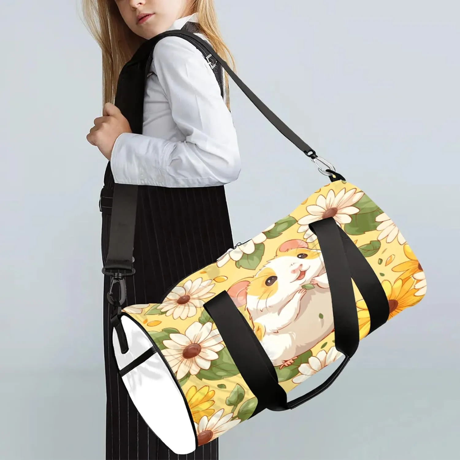 Animal Hamster Flower Sports Gym Bag for Men Women Lightweight Travel Duffle Bag with Shoulder Strap Waterproof Carry On Weekender Overnight Bag for Travel Sports Gym