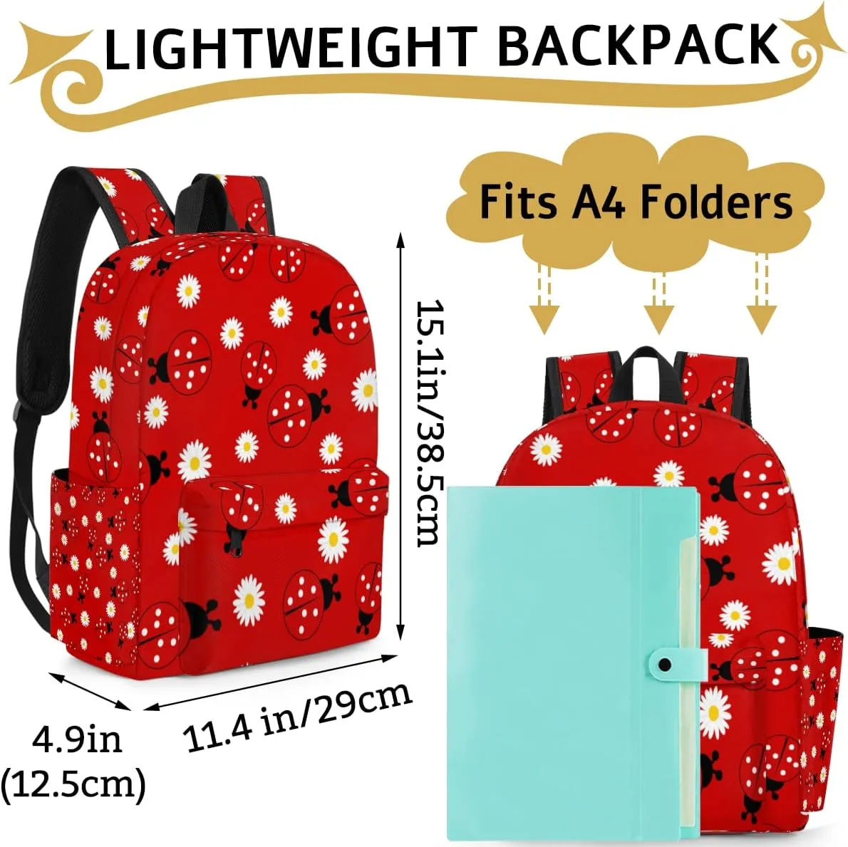 Animal Ladybugs Kids Backpack for Boys Girls Daisy Flower Preschool Toddler Backpack Kindergarten Nursery Bookbag Travel Children Lightweight School Bag
