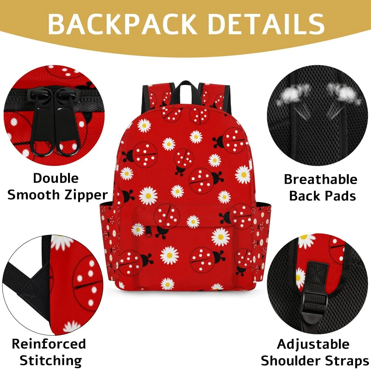 Animal Ladybugs Kids Backpack for Boys Girls Daisy Flower Preschool Toddler Backpack Kindergarten Nursery Bookbag Travel Children Lightweight School Bag