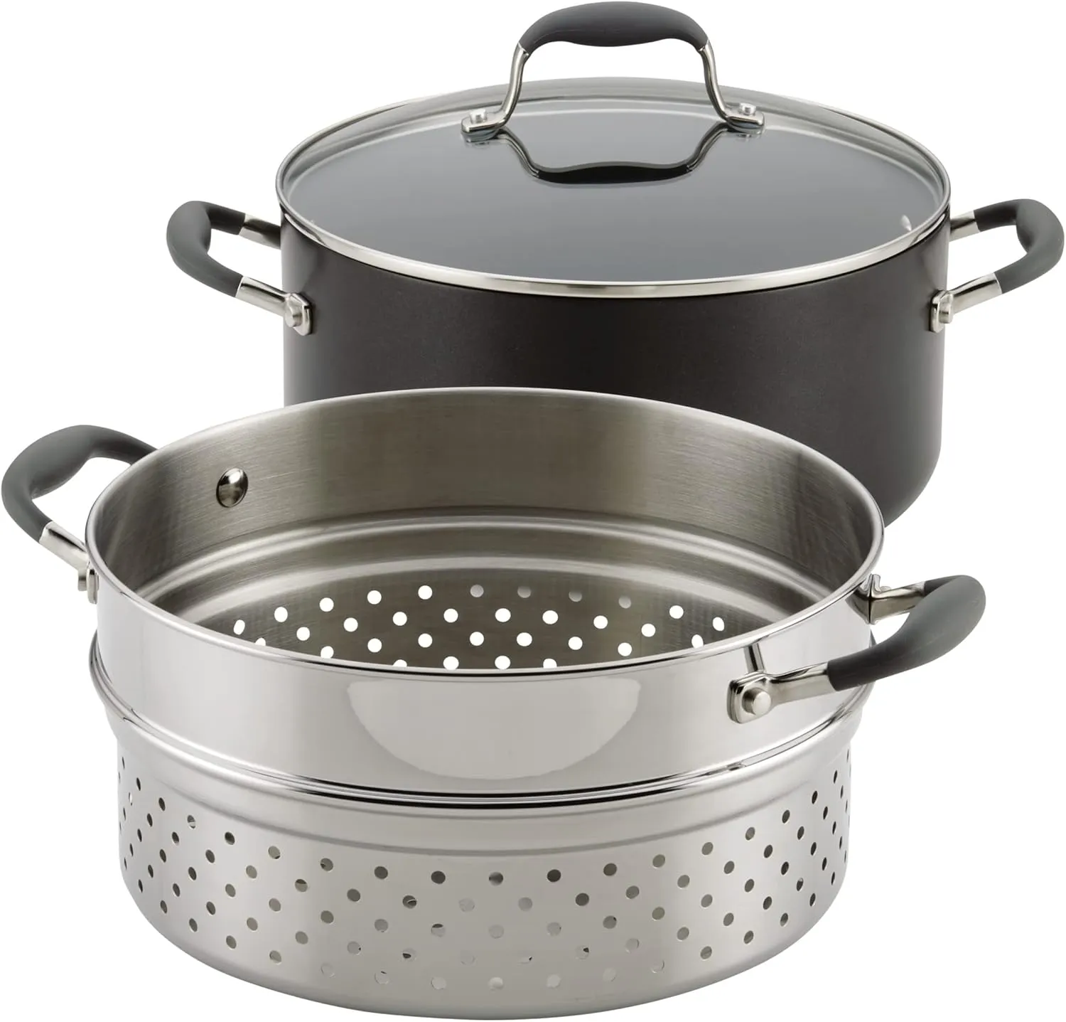 Anolon Advanced Hard-Anodized Dutch Oven Multipurpose Steamer Set, 8.5-Quart, Graphite