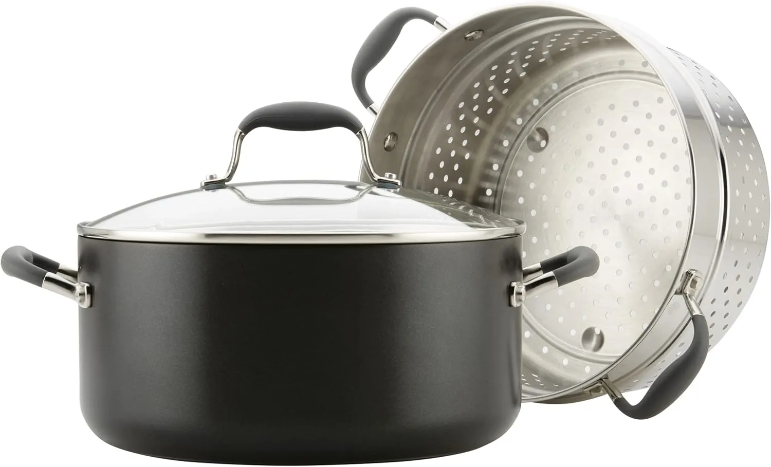 Anolon Advanced Hard-Anodized Dutch Oven Multipurpose Steamer Set, 8.5-Quart, Graphite