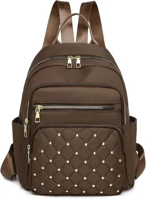Anti-Theft Oxford College Backpack Lightweight Travel Daypack for Women Work Commute Outdoor Hiking Essentials (Brown)