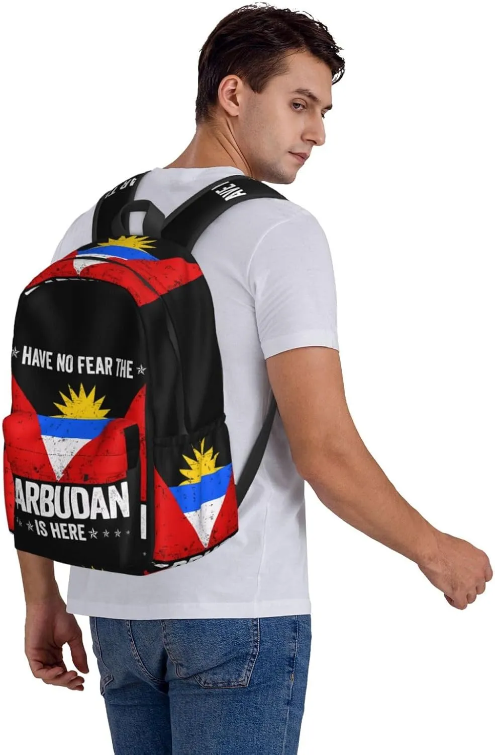 Antigua and Barbuda Flag Barbudan Is Here Backpack Large Capacity Backpack Lightweight Double Shoulder Bag For Women Men Travel