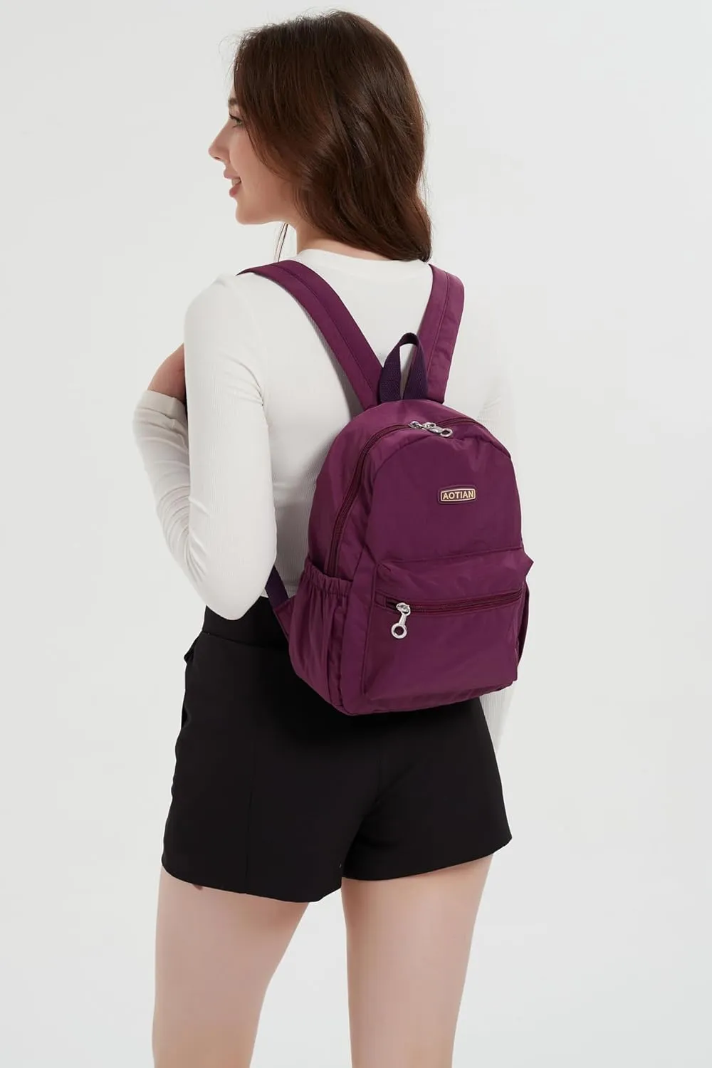 AOTIAN Mini Lightweight 11.8 Inch Backpack Durable Travel Hiking Women and Girls Small Daypack, 7 Liters Purple