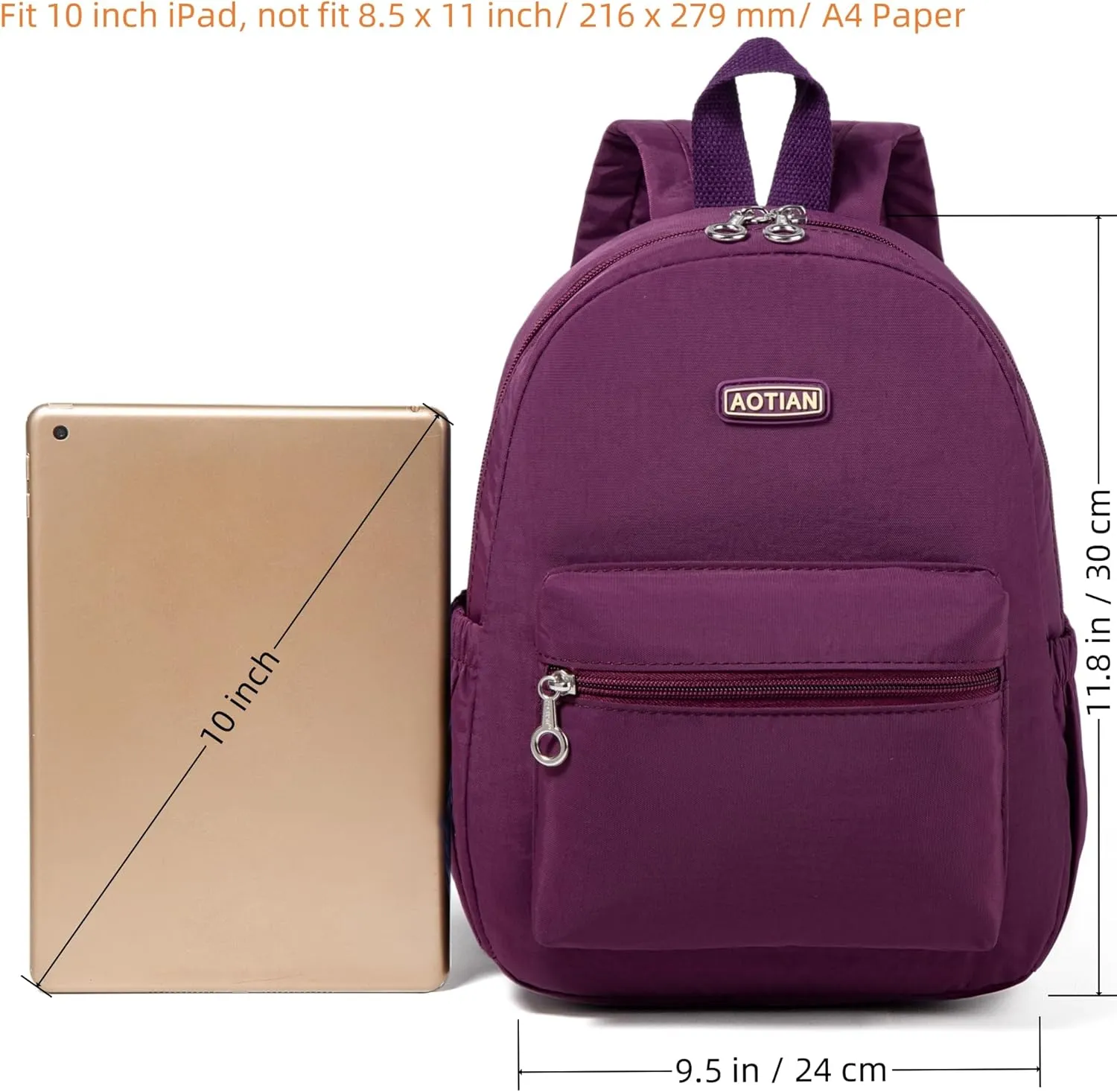 AOTIAN Mini Lightweight 11.8 Inch Backpack Durable Travel Hiking Women and Girls Small Daypack, 7 Liters Purple