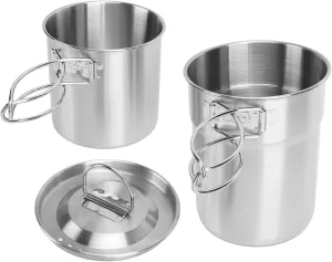 Aramox 304 Food Grade Stainless Steel Foldable Camping Cookware Set Versatile Outdoor Cookware with Lid for Boiling Frying Stewing