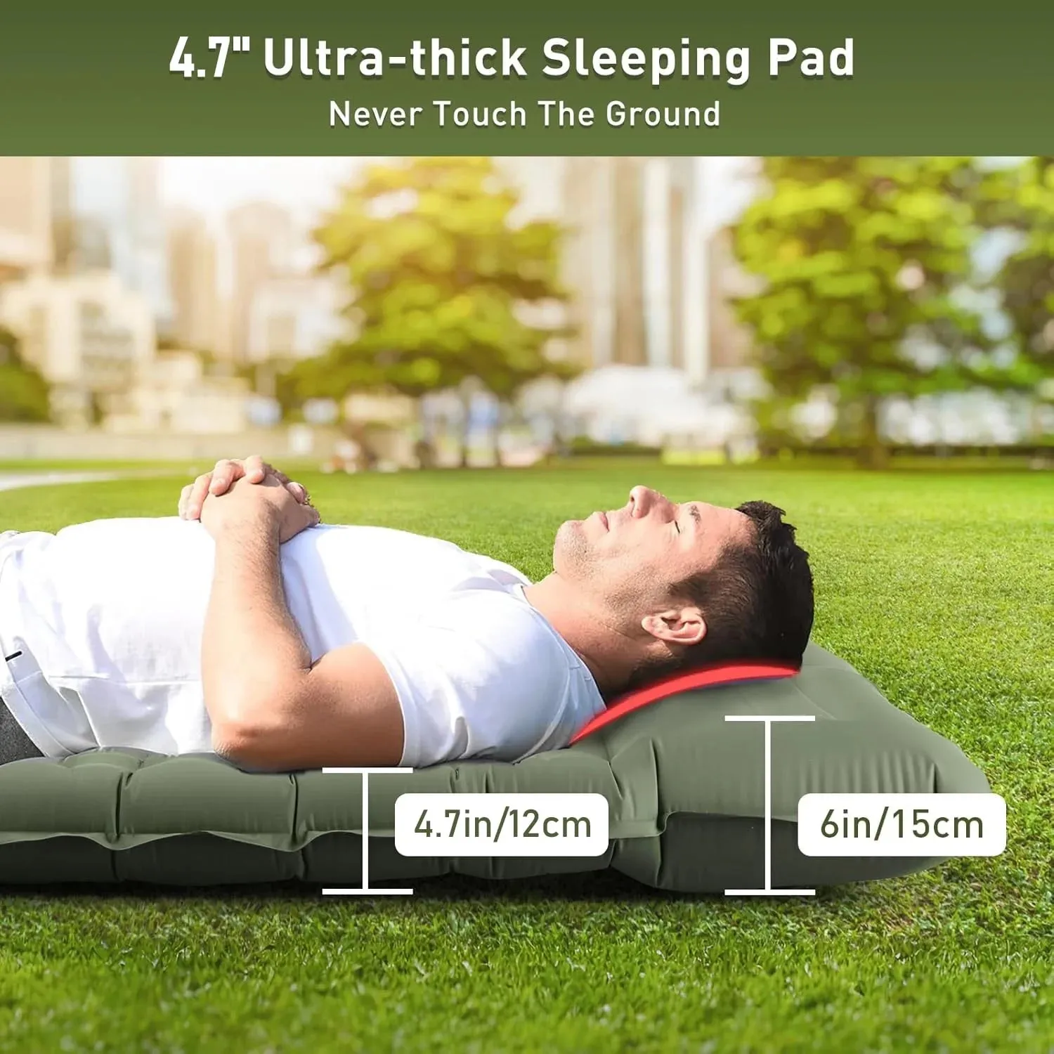 Aship Sleeping Pad for Camping 2 person, 4.7 Extra-Thick Camping Pad with Pillow Built-in Foot Pump Inflatable Sleeping Pad for Backpacking, Hiking, Traveling, Tent Green