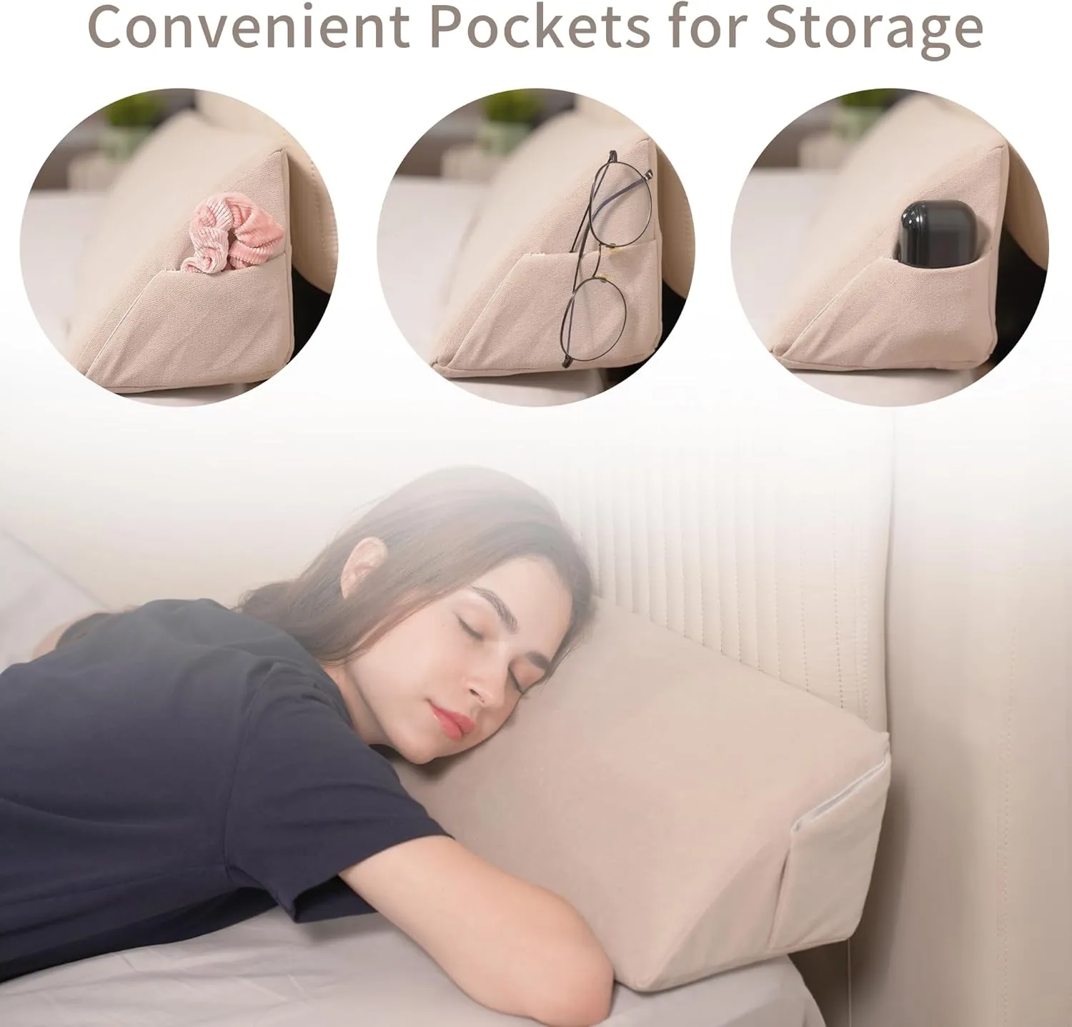 Aurako Full Size Bed Wedge Pillow Headboard Pillow Mattress Wedge Bed Gap Filler Triangle Memory Foam Wedges Body Positioners for Sleeping Body Lumbar Backrest Reading Bolster Pillow