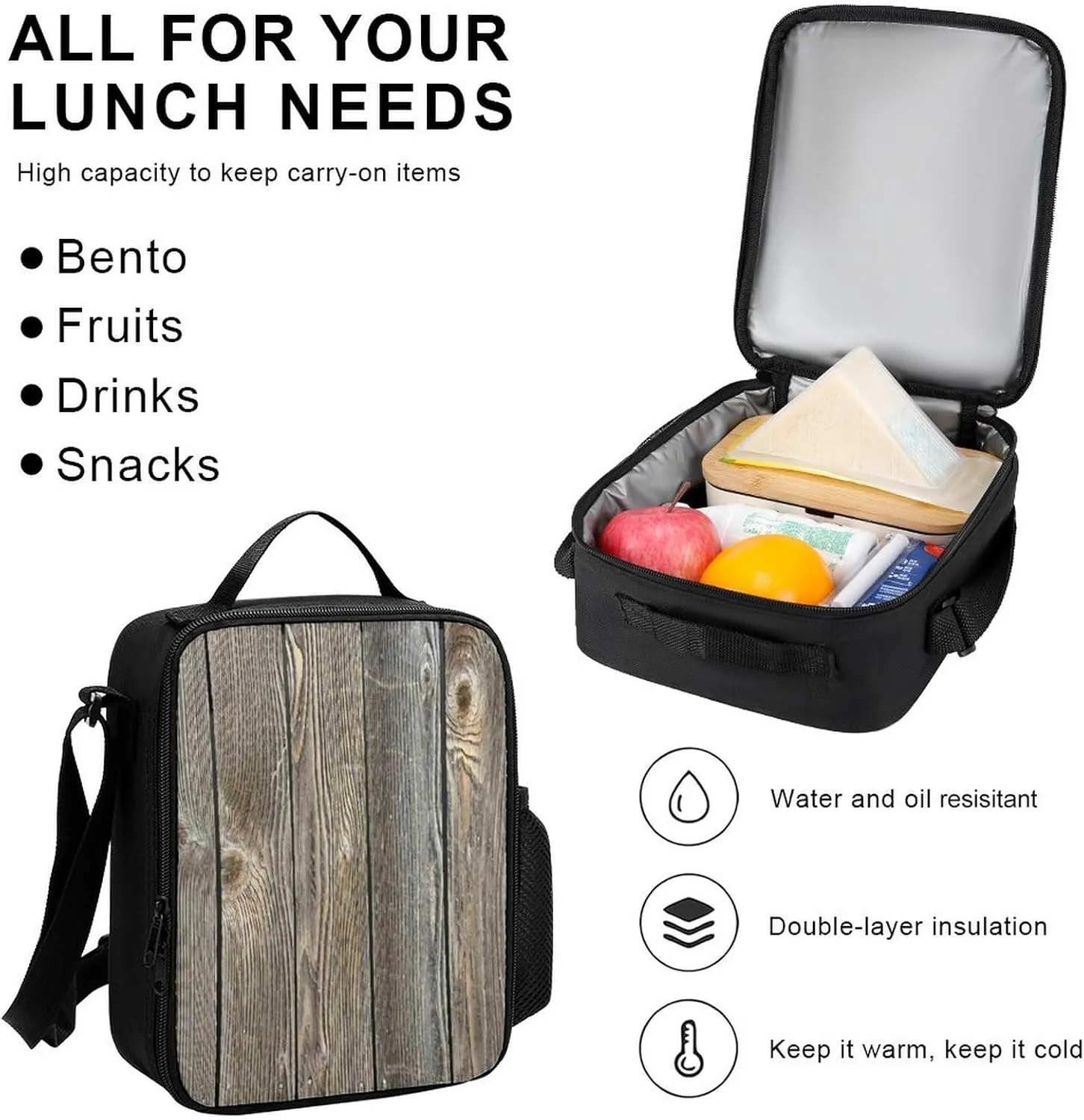 Authentic Looking Wood Lightweight Pocket Backpack Crossbody Lunch Bag Set Unisex