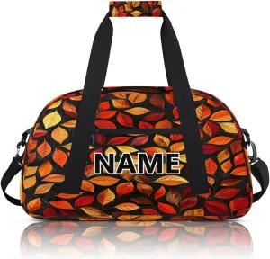 Autumn Orange Leaves Custom Small Gym Bag 18 inch for Women Men Personalized Fall Leaves Carry On Overnight Weekender Bag for Travel Work Dance Sport