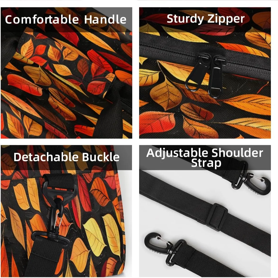 Autumn Orange Leaves Custom Small Gym Bag 18 inch for Women Men Personalized Fall Leaves Carry On Overnight Weekender Bag for Travel Work Dance Sport