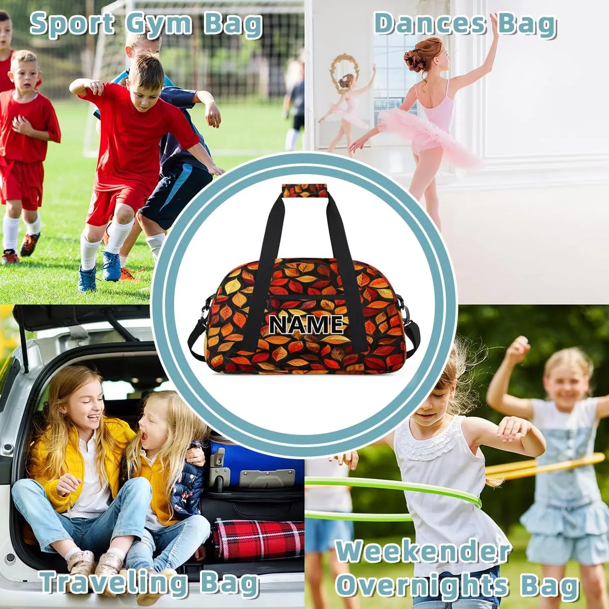 Autumn Orange Leaves Custom Small Gym Bag 18 inch for Women Men Personalized Fall Leaves Carry On Overnight Weekender Bag for Travel Work Dance Sport