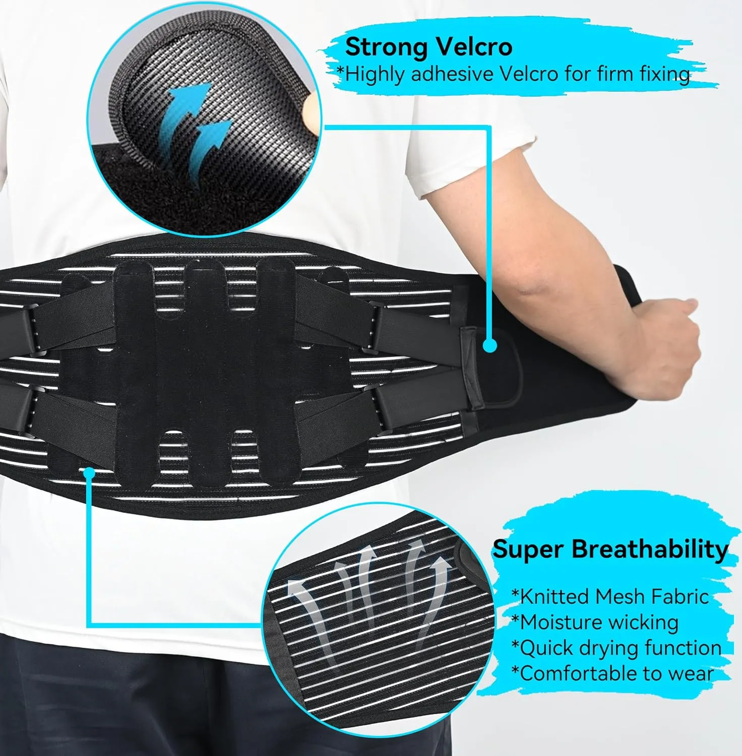 Back Brace for Lower Back Pain Women Men, Back Belt Support with 5 Stays, Breathable Lumbar Support with 3D Lumbar Pad, for Work, Lifting, Herniated Disc, Sciatica (Large)