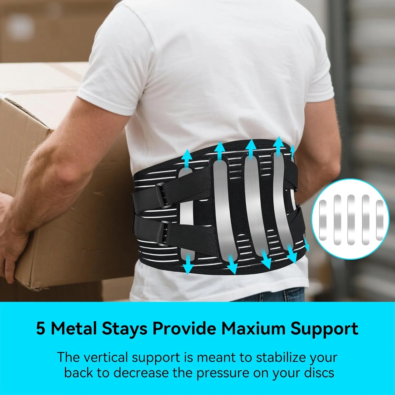 Back Brace for Lower Back Pain Women Men, Back Belt Support with 5 Stays, Breathable Lumbar Support with 3D Lumbar Pad, for Work, Lifting, Herniated Disc, Sciatica (Large)