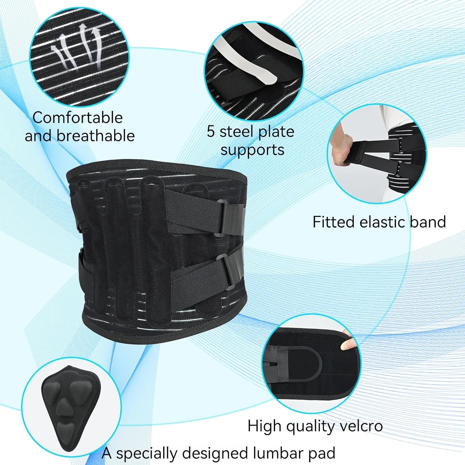 Back Brace for Lower Back Pain Women Men, Back Belt Support with 5 Stays, Breathable Lumbar Support with 3D Lumbar Pad, for Work, Lifting, Herniated Disc, Sciatica (Large)