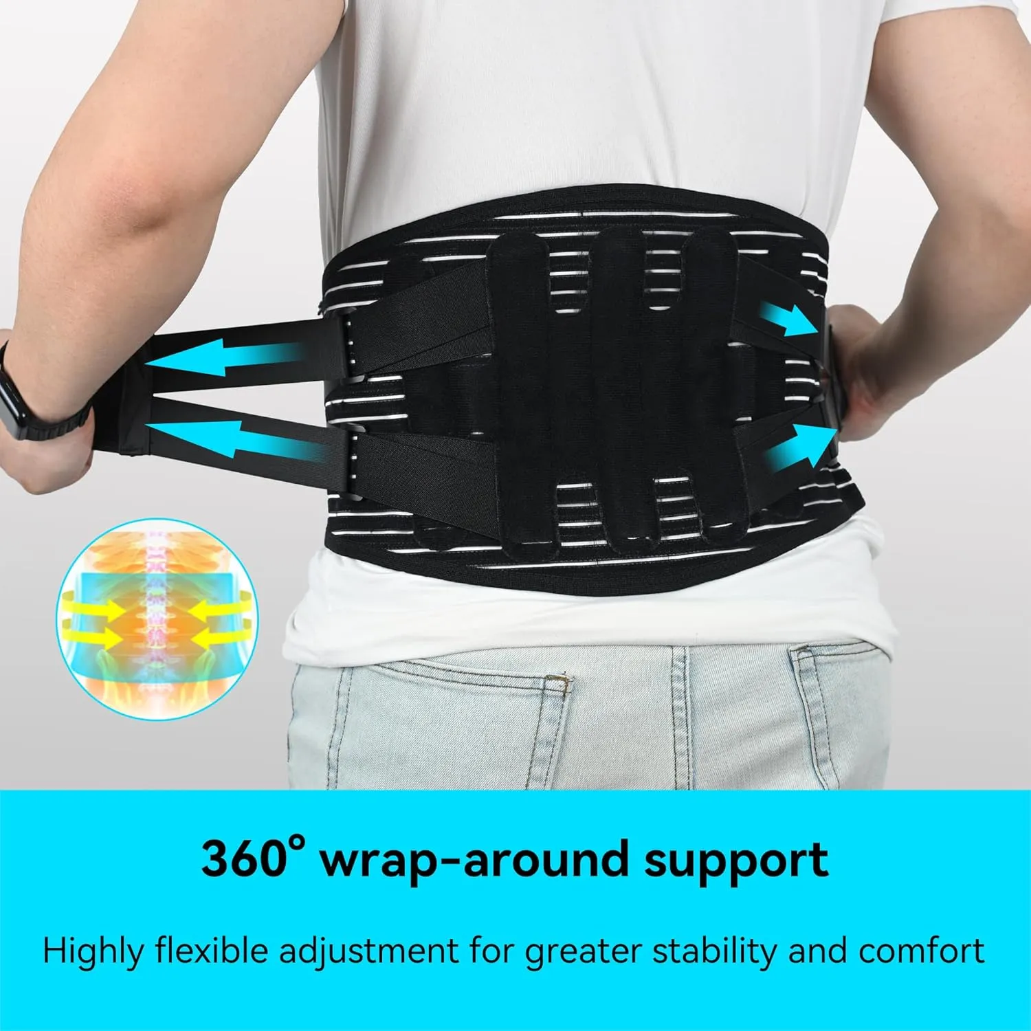 Back Brace for Lower Back Pain Women Men, Back Belt Support with 5 Stays, Breathable Lumbar Support with 3D Lumbar Pad, for Work, Lifting, Herniated Disc, Sciatica (Large)