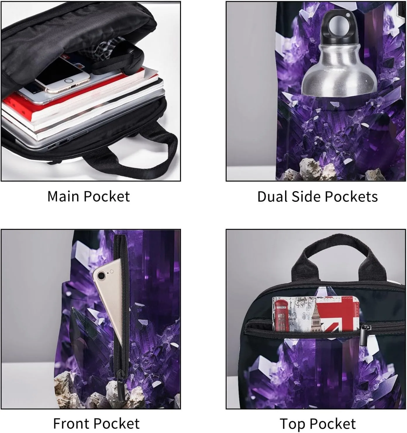 Backpack for Women Men Lightweight Casual Travel Daypack Purple Electricity Laptop Backpack Cute Work Bag, Purple Amethyst, One Size