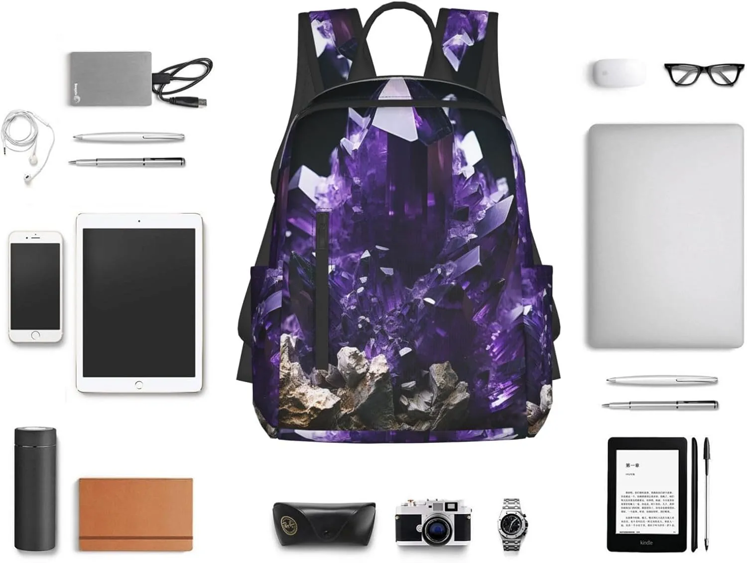 Backpack for Women Men Lightweight Casual Travel Daypack Purple Electricity Laptop Backpack Cute Work Bag, Purple Amethyst, One Size