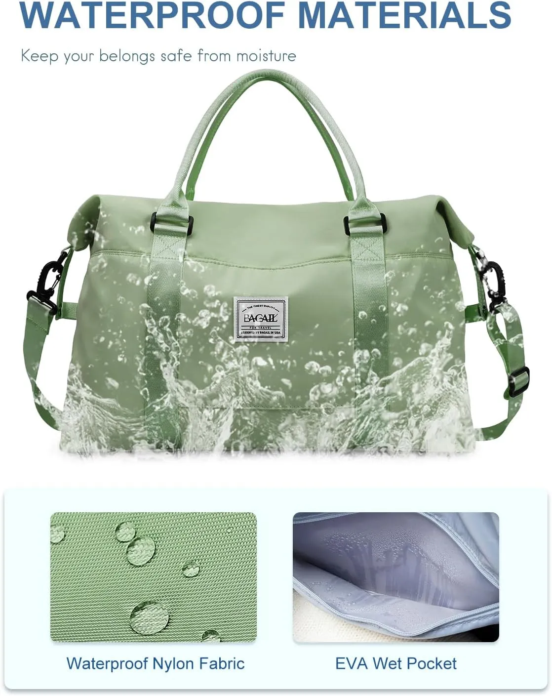 BAGAIL Travel Duffel Bag, Weekender Bags for Women, Overnight Gym Carry On Tote Bag with Wet Pocket, Hospital Mom Bag for Labor and Delivery - Olive Green
