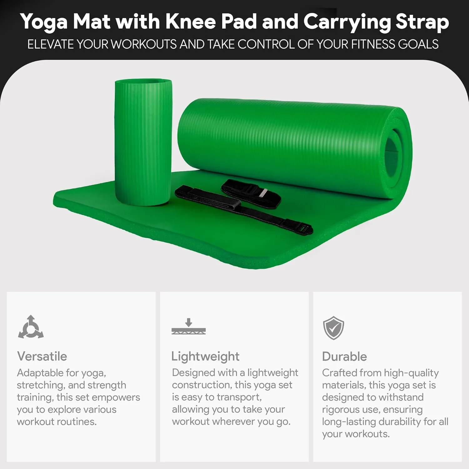 BalanceFrom Exercise Yoga Mat for Home Workout, 1” Thick, Optional Blocks & Knee Pad