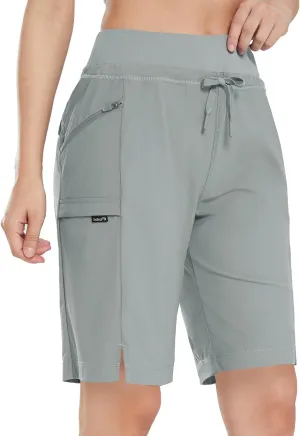 baleaf Women's Hiking Long Shorts 9"/11" Quick Dry Bermuda Cargo for Curvy Lightweight Pockets
