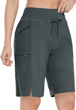 baleaf Women's Hiking Long Shorts 9"/11" Quick Dry Bermuda Cargo for Curvy Lightweight Pockets