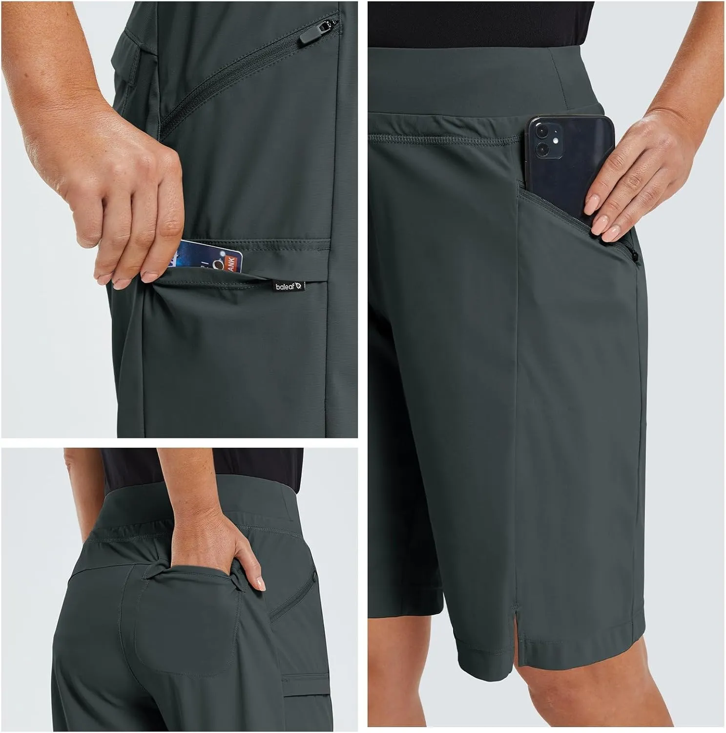 baleaf Women's Hiking Long Shorts 9"/11" Quick Dry Bermuda Cargo for Curvy Lightweight Pockets