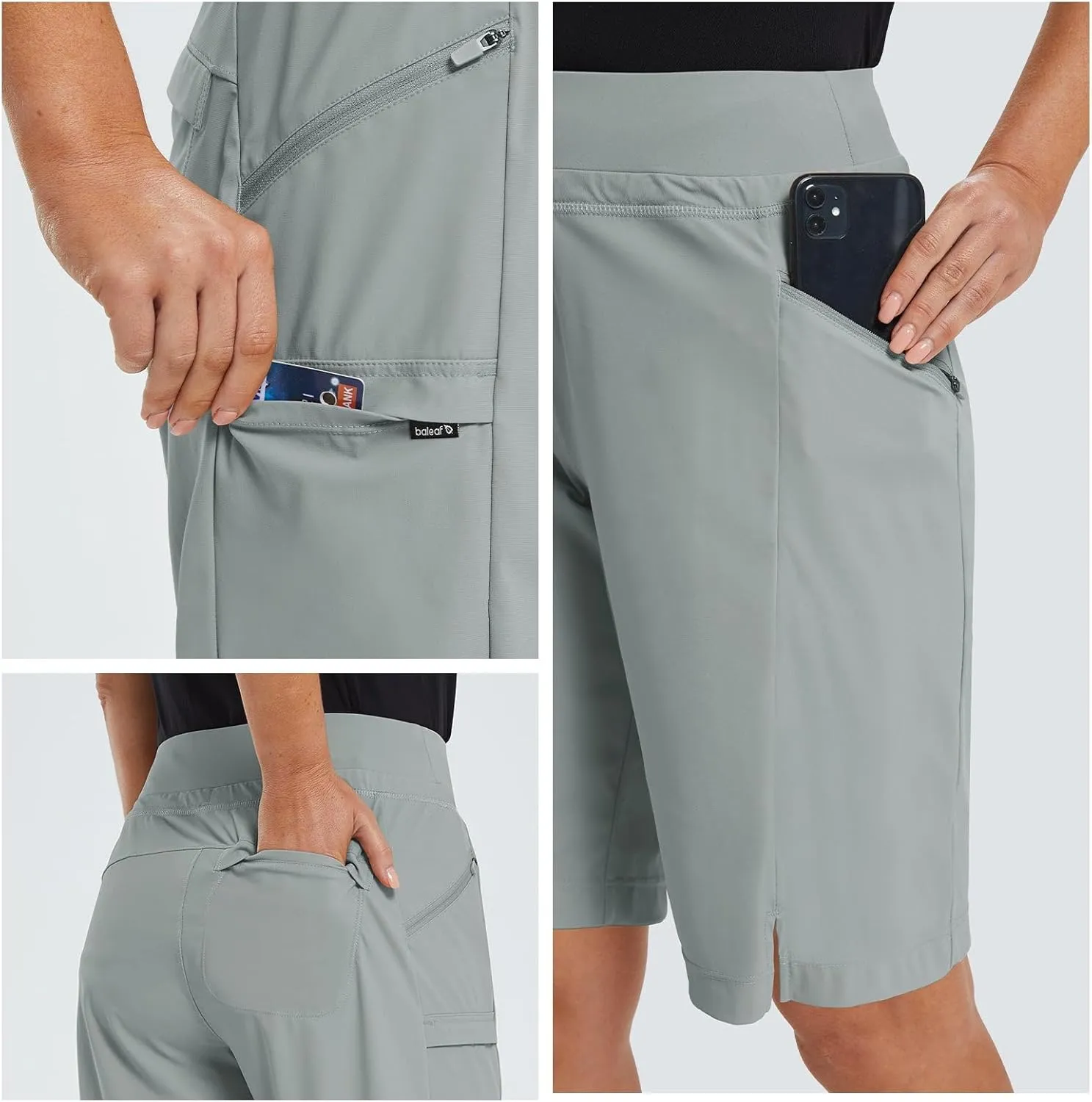 baleaf Women's Hiking Long Shorts 9"/11" Quick Dry Bermuda Cargo for Curvy Lightweight Pockets