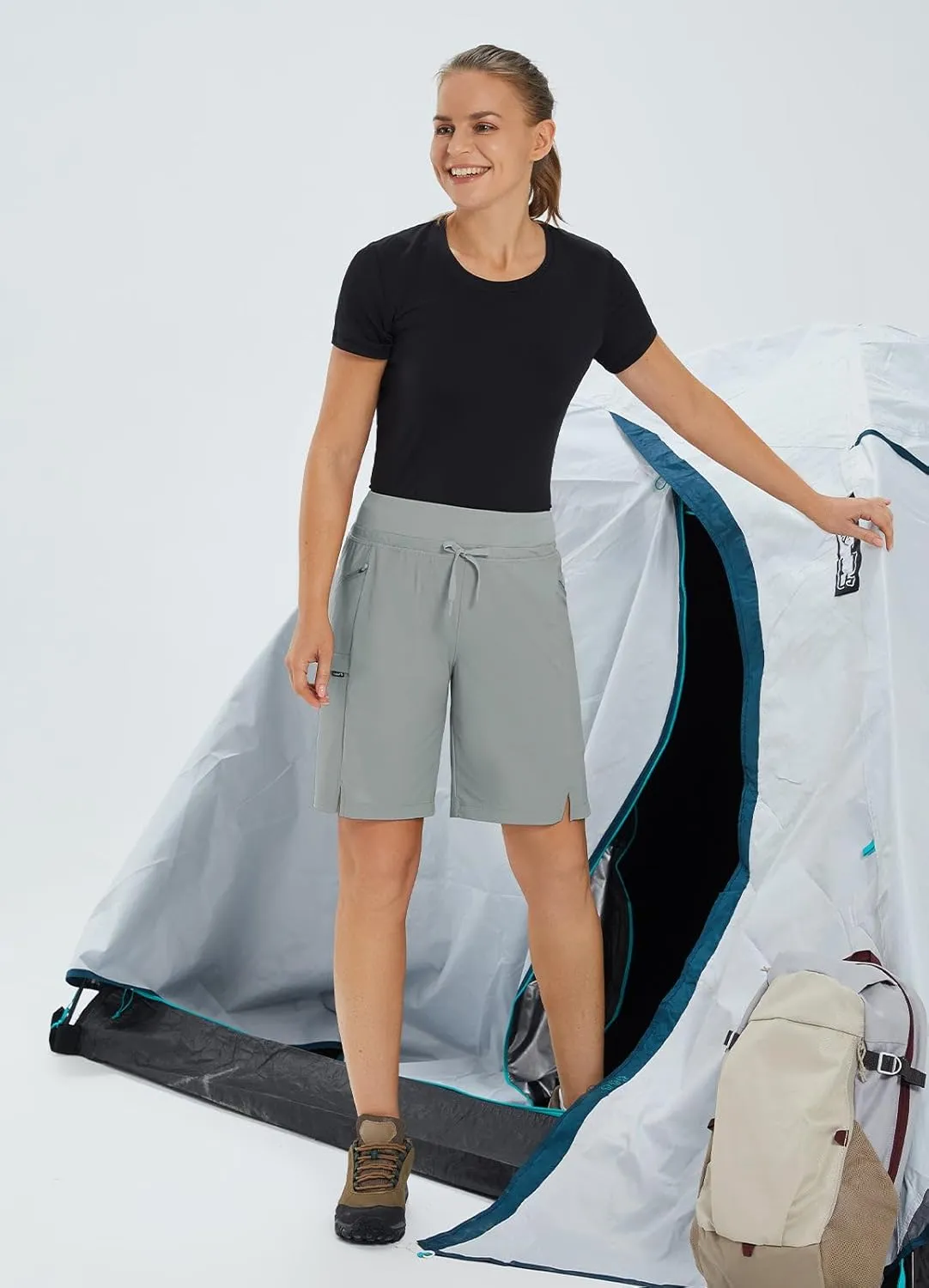 baleaf Women's Hiking Long Shorts 9"/11" Quick Dry Bermuda Cargo for Curvy Lightweight Pockets