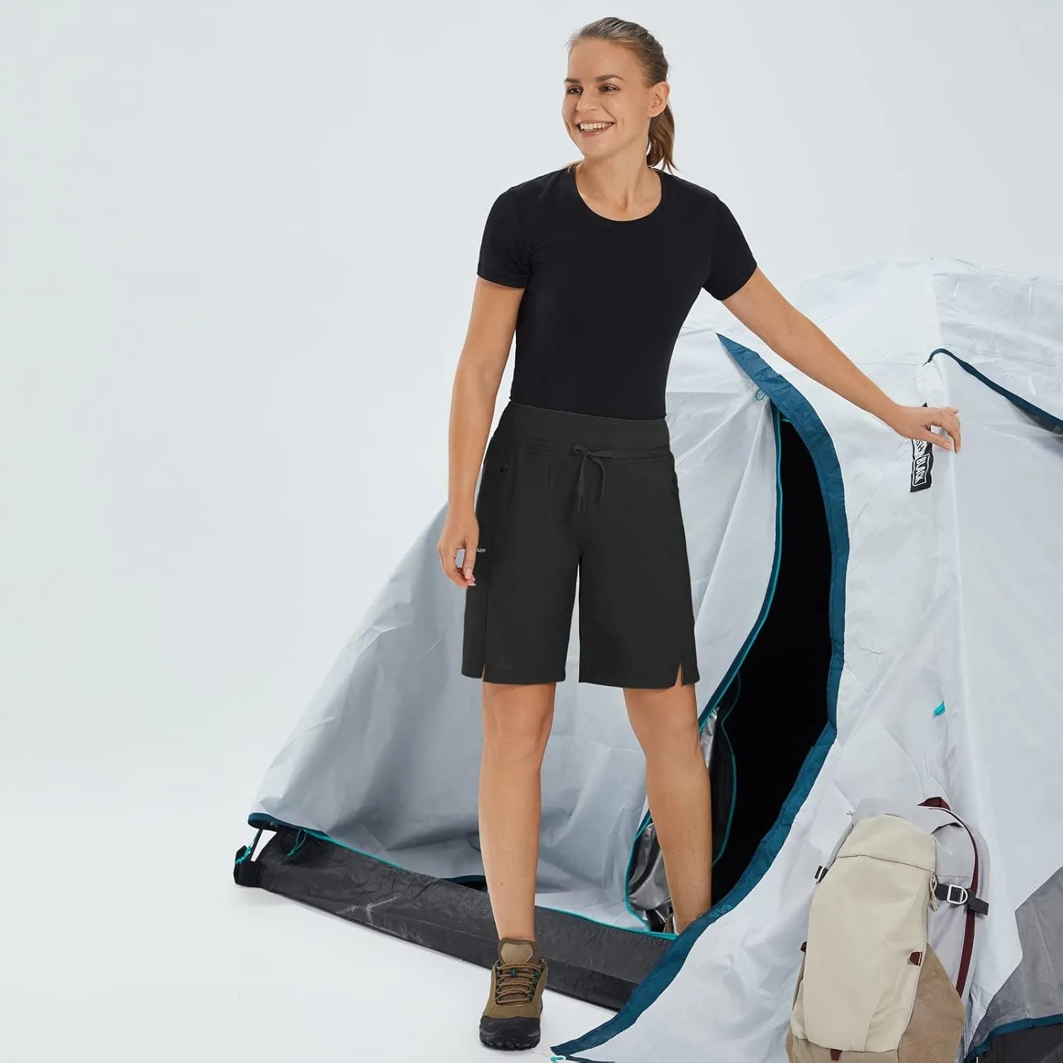 baleaf Women's Hiking Long Shorts 9"/11" Quick Dry Bermuda Cargo for Curvy Lightweight Pockets