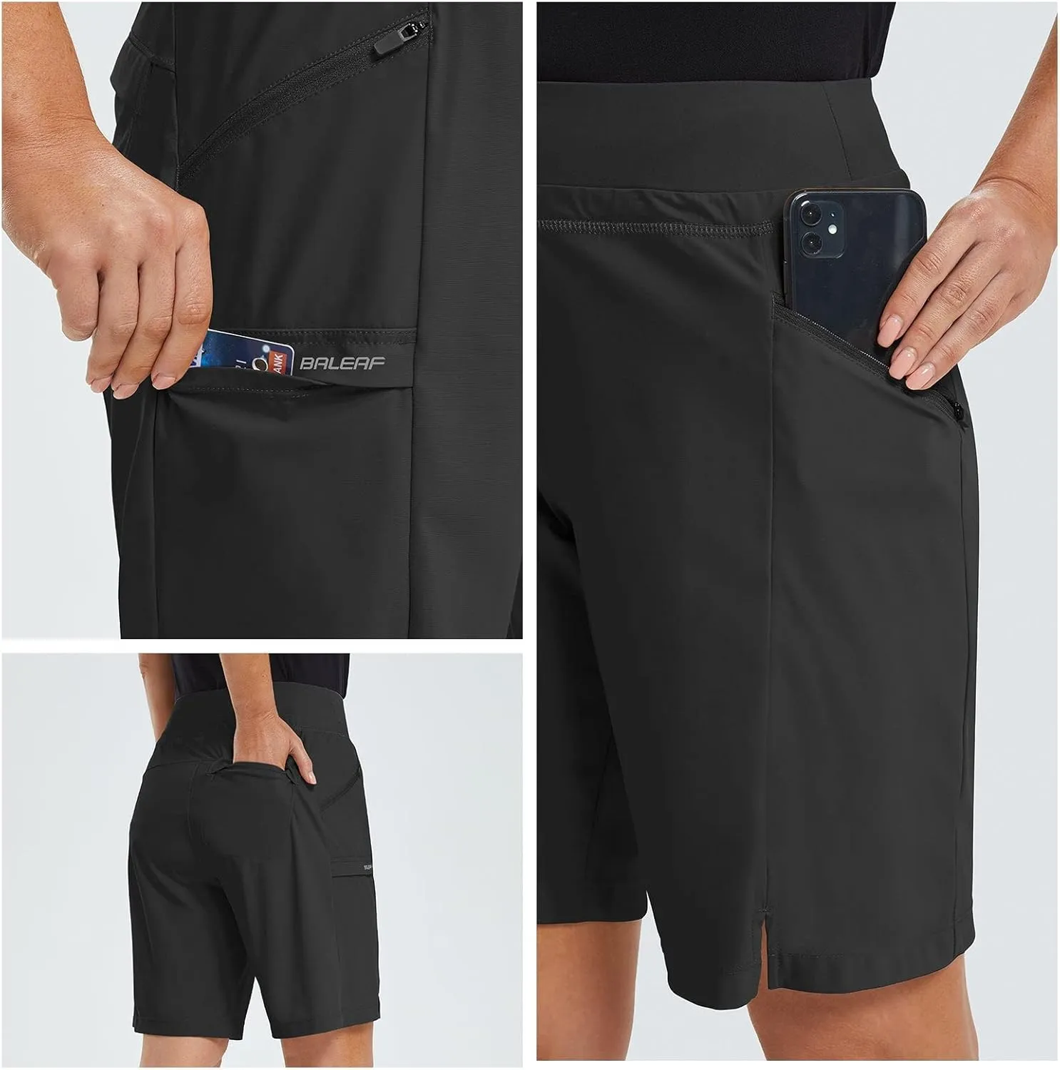 baleaf Women's Hiking Long Shorts 9"/11" Quick Dry Bermuda Cargo for Curvy Lightweight Pockets