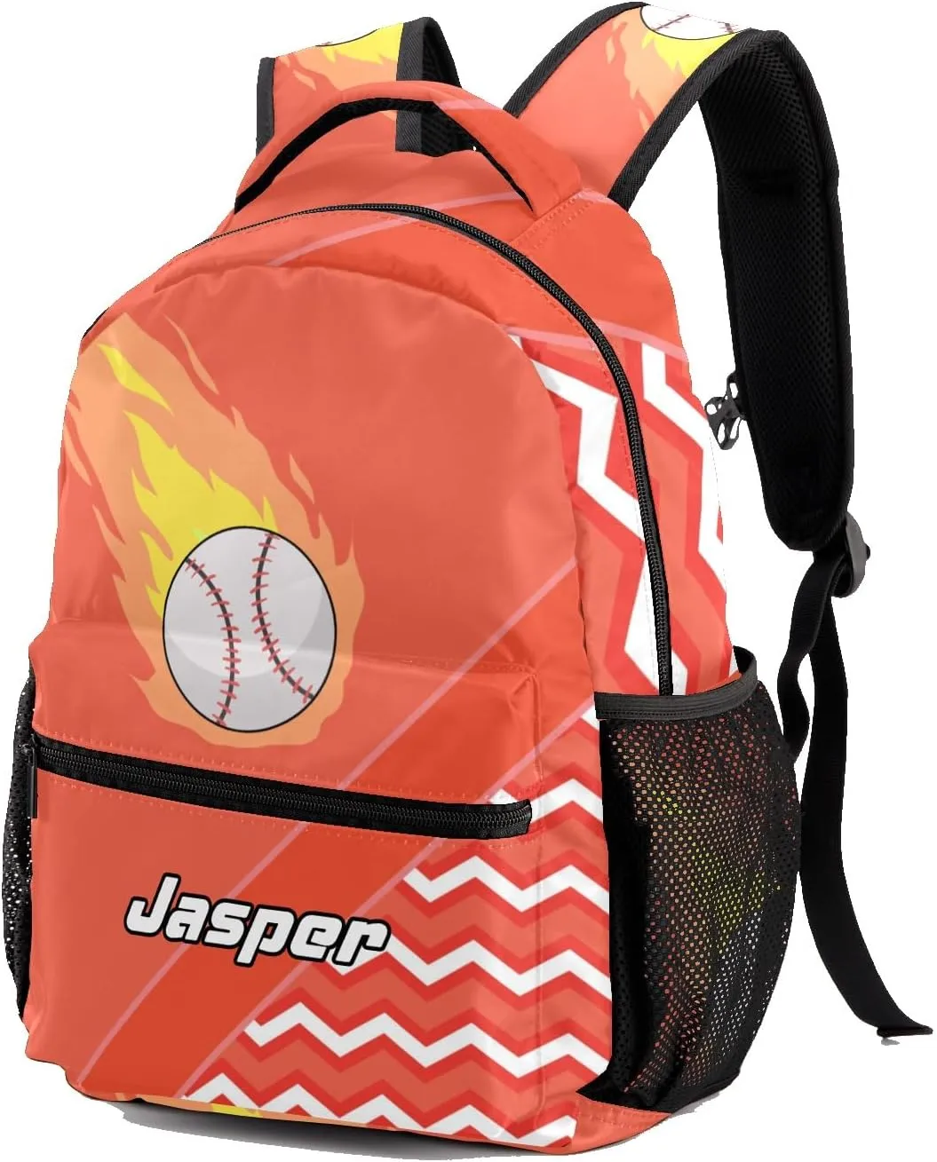 Baseball Fire Cool Excited Orange Personalized School Bookbag with Your Own Name, Customization Casual Bookbags for Student Girls Boys