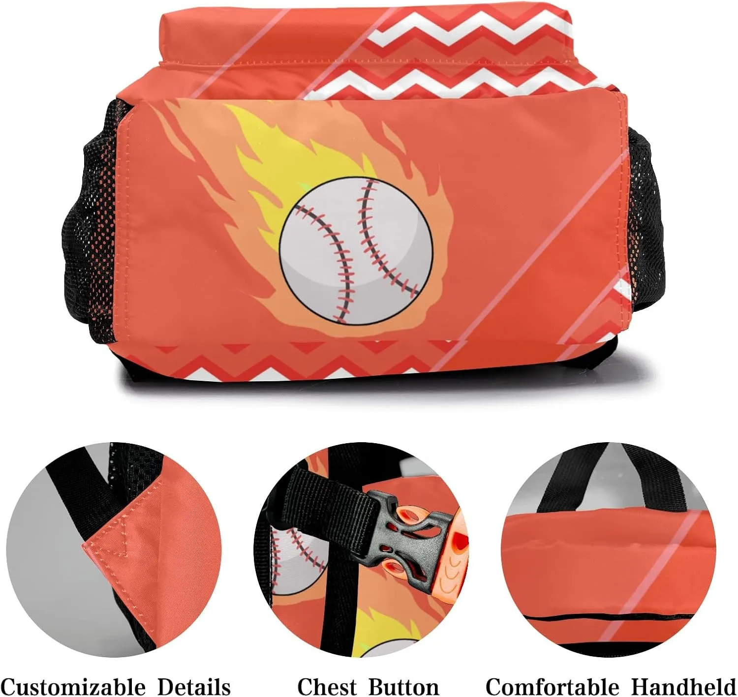 Baseball Fire Cool Excited Orange Personalized School Bookbag with Your Own Name, Customization Casual Bookbags for Student Girls Boys