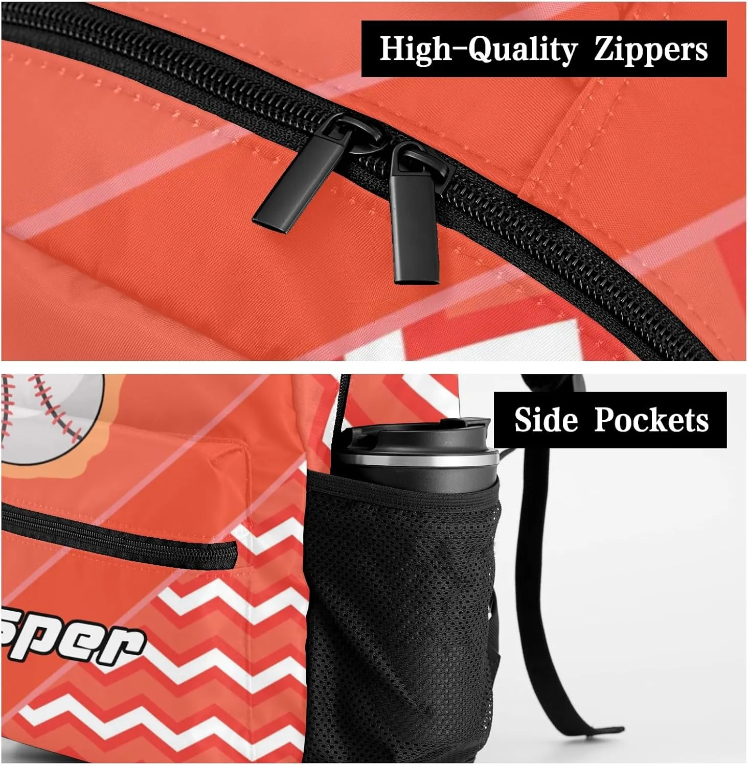 Baseball Fire Cool Excited Orange Personalized School Bookbag with Your Own Name, Customization Casual Bookbags for Student Girls Boys